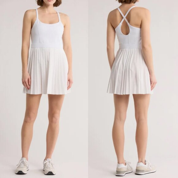 NEW Z by Zella Nordstrom Tiebreak Crossback Pleated Active Dress Large White $99 - Picture 2 of 9